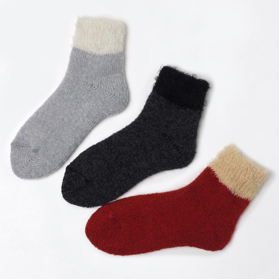 奈良 靴下 日本製 創喜 インサイドモヘア ルームソックス リブクルー メンズ レディース ギフト プレゼント あったか靴下 もこもこ モヘア ウール パイル編み |  | 02