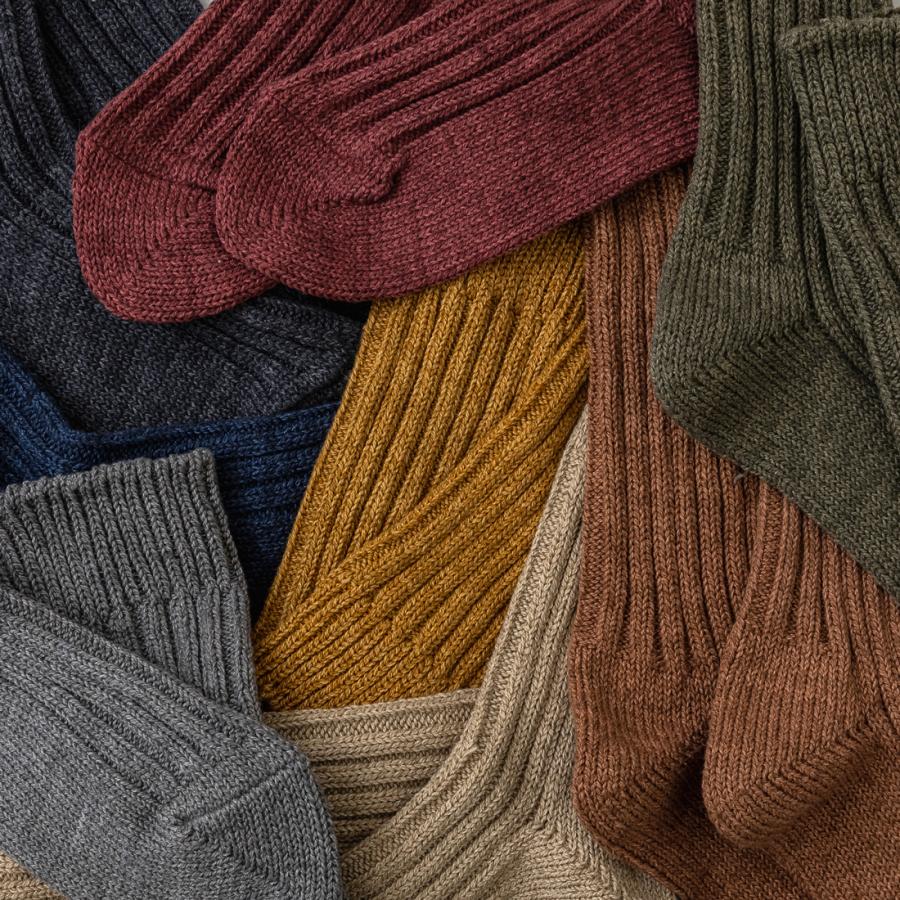 奈良 靴下 日本製 創喜 リサイクルコットン リブハイクルー スペックダイカラーメンズ レディース ギフト 綿 ローゲージ ヴィンテージ カジュアル 丈夫 |  | 14