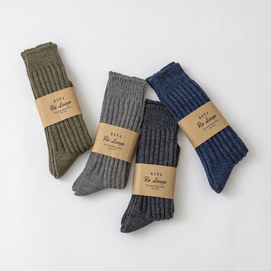奈良 靴下 日本製 創喜 リサイクルコットン リブハイクルー スペックダイカラーメンズ レディース ギフト 綿 ローゲージ ヴィンテージ カジュアル 丈夫 |  | 02