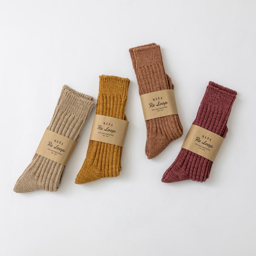 奈良 靴下 日本製 創喜 リサイクルコットン リブハイクルー スペックダイカラーメンズ レディース ギフト 綿 ローゲージ ヴィンテージ カジュアル 丈夫 |  | 03