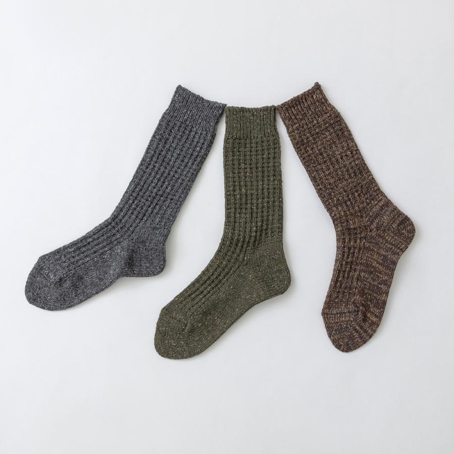奈良 靴下 日本製 創喜 WOOL SILK ツイードワッフル ウールリブクルー メンズ レディース ギフト シルク コットン 綿 保温 吸湿 ローゲージ ロング |  | 08