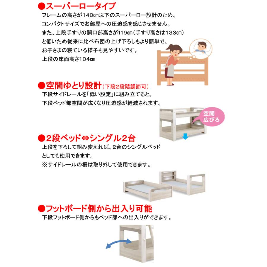 高級 2段ベッド はしご スーパーロータイプ 帽子かけ 棚 コンセント 