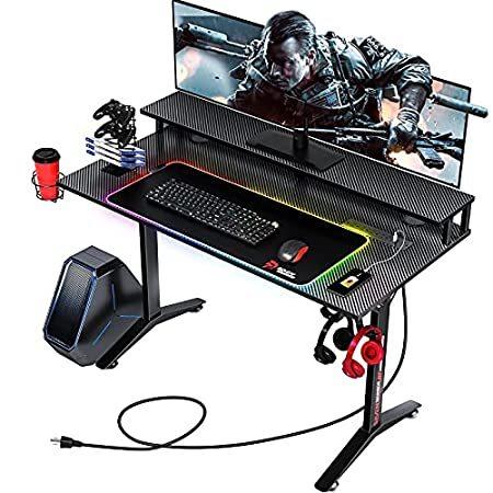 驚きの価格 アメリカ直輸入品Seven Warrior Gaming Desk 40INCH with RGB Mouse Pad & Power Outlet, Carbon 送料込み！ マウスパッド