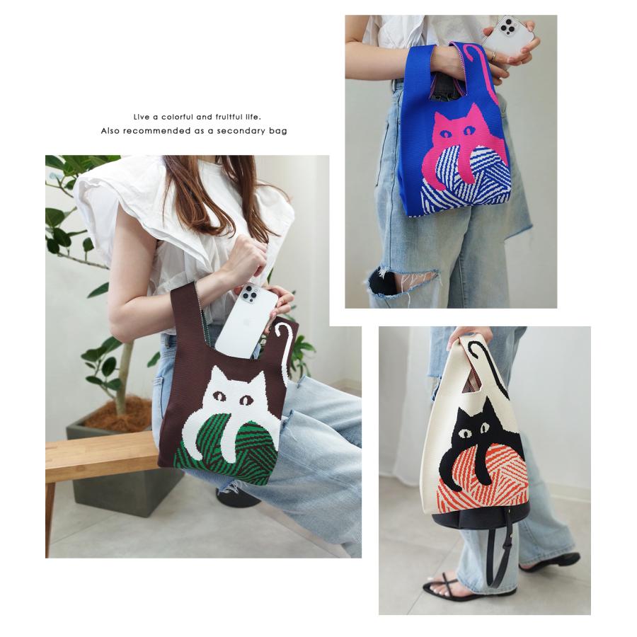 ニットバッグ トートバッグ レディース 動物 ハンドバッグ