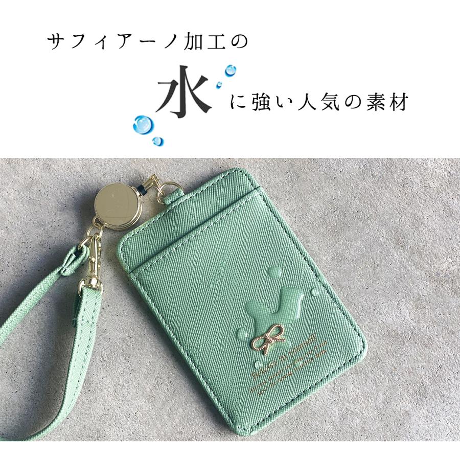 パスケース レディース リール付き 定期入れ IC カードケース ID