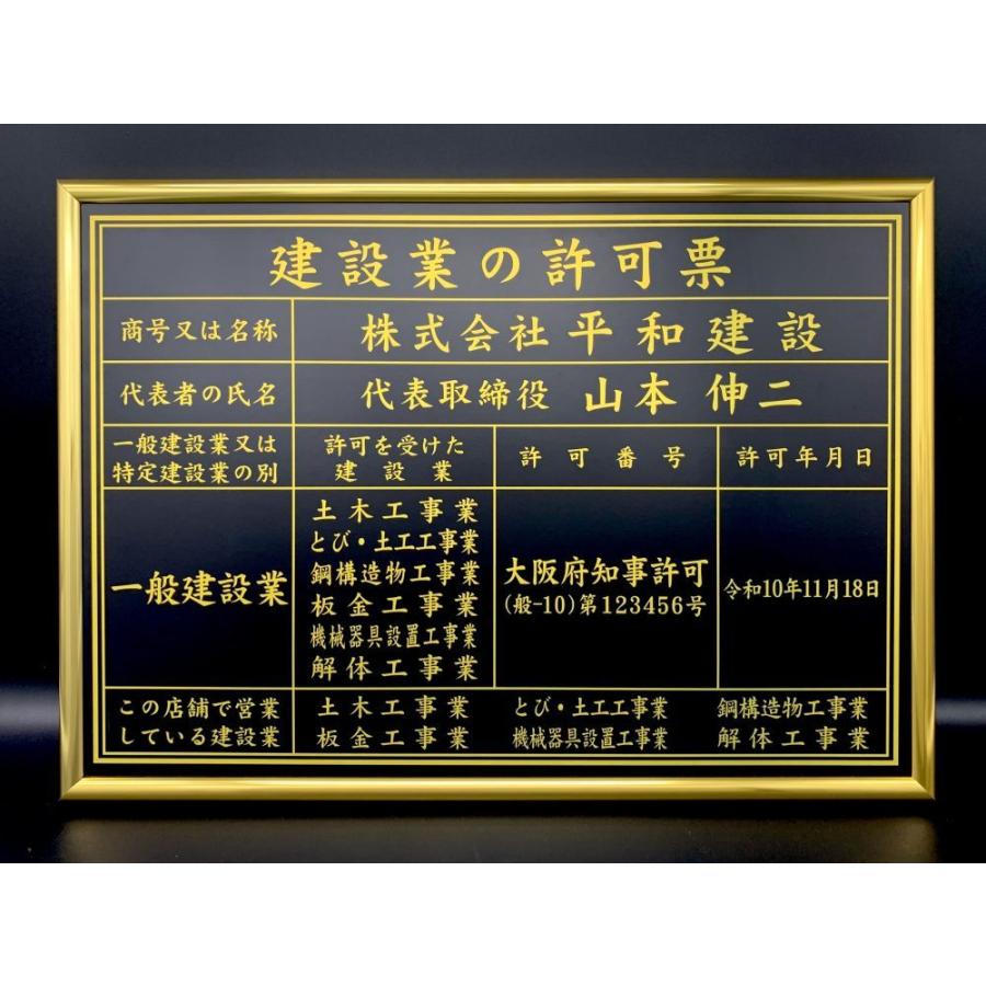 【受注製作】★鋼板製レプリカ★金文字★ウェザリング加工★お召仕様４枚セット★ 建設業の許可票 スタンダードフレーム4 建設業許可 看板 金看板