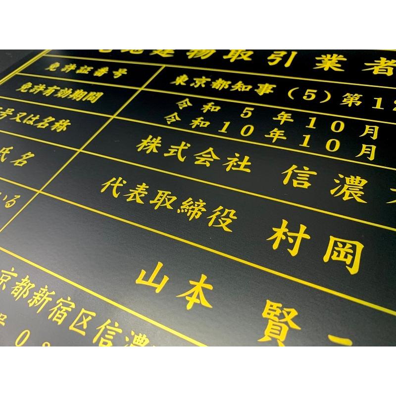 宅地建物取引業者票 フレームなし中身の板のみ 3 宅建 更新 変更時 看板 金看板 ステンレス調 UVラミネート加工 法定看板 事務所票 建設業 許可証｜remi｜06