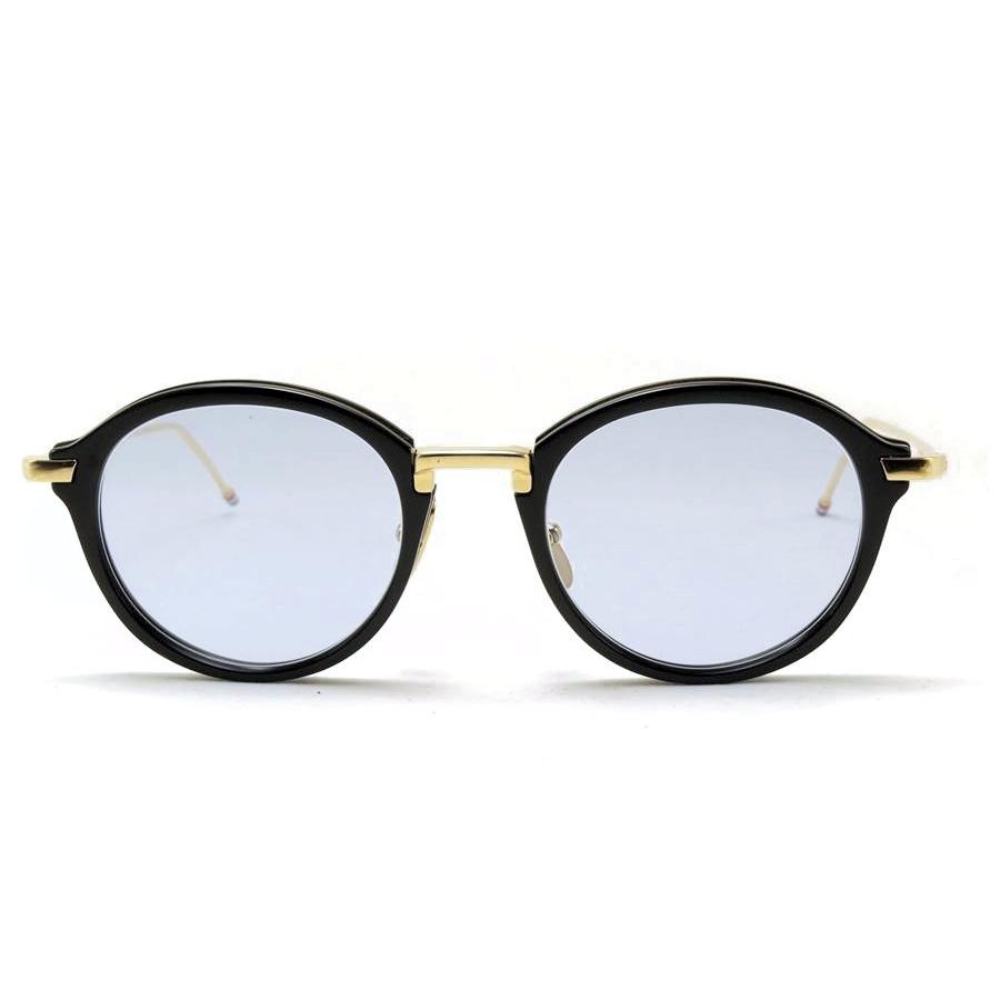 THOM BROWNE トム ブラウン 眼鏡 メガネ サングラス 薄い色のレンズ TB-011A-49 ブラック ゴールド ライトブルーレンズ