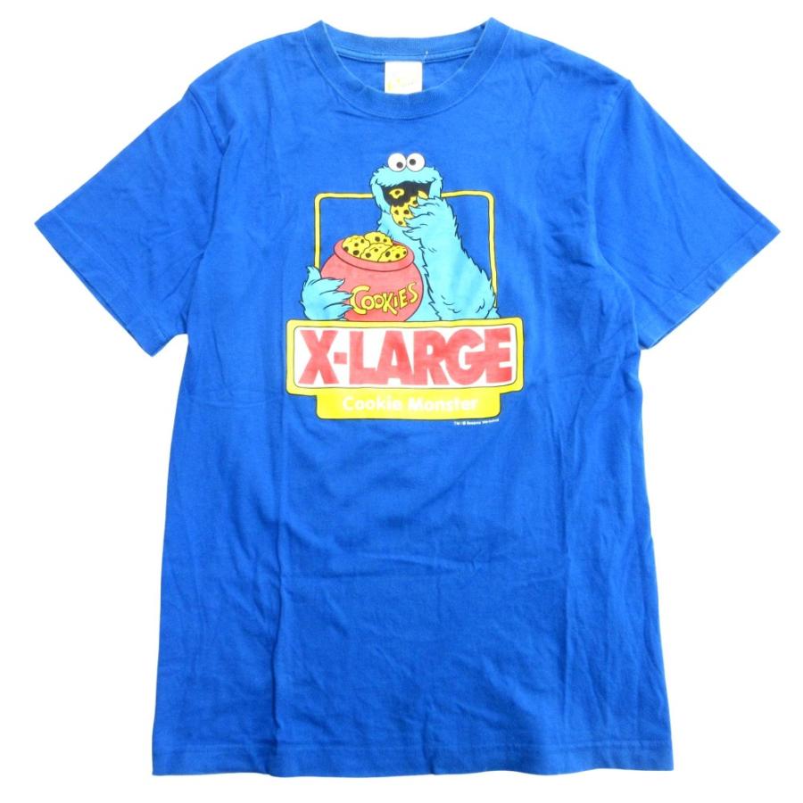 XLARGE × SESAME STREET S/S TEE COOKIE MONSTER クッキーモンスター Tシャツ プリント カットソー 半袖 S ブルー メンズ 古着 中古