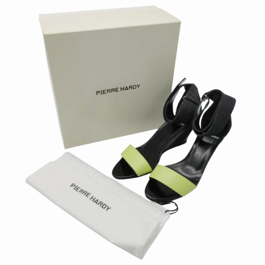 美品 PIERRE HARDY ピエールアルディ アンクルストラップ サンダル ミュール ウェッジソール デニム 37 黒 ブラック 黄 イエロー レディース 古着 中古 | PIERRE HARDY | 09