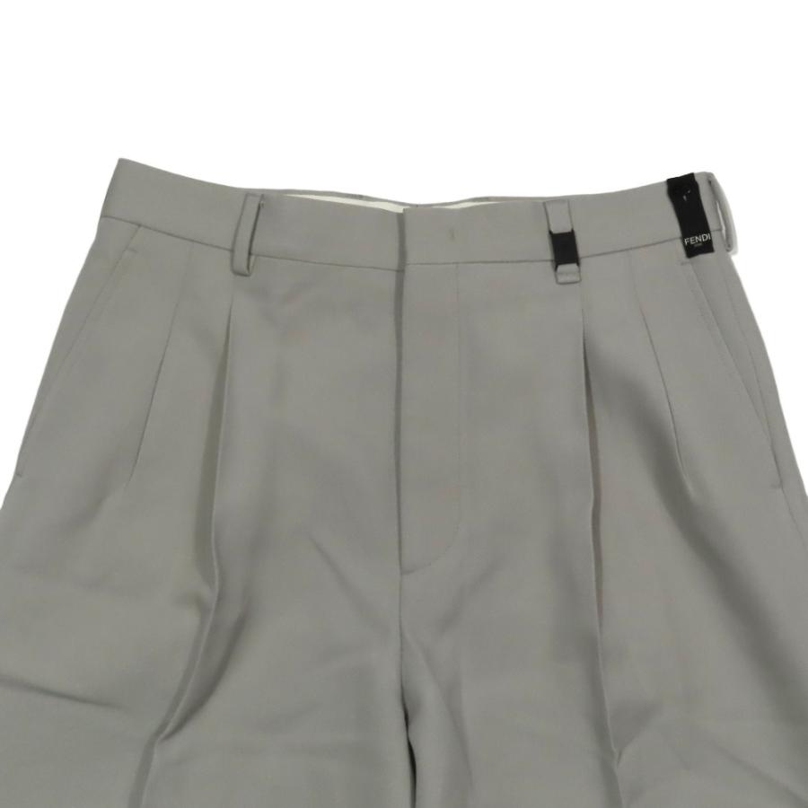 未使用 21aw FENDI フェンディ バミューダパンツ スラックス ショートパンツ FFロゴ金具 ハーフパンツ 2タック 無地 ワイド 48 グレー メンズ 古着 中古_3