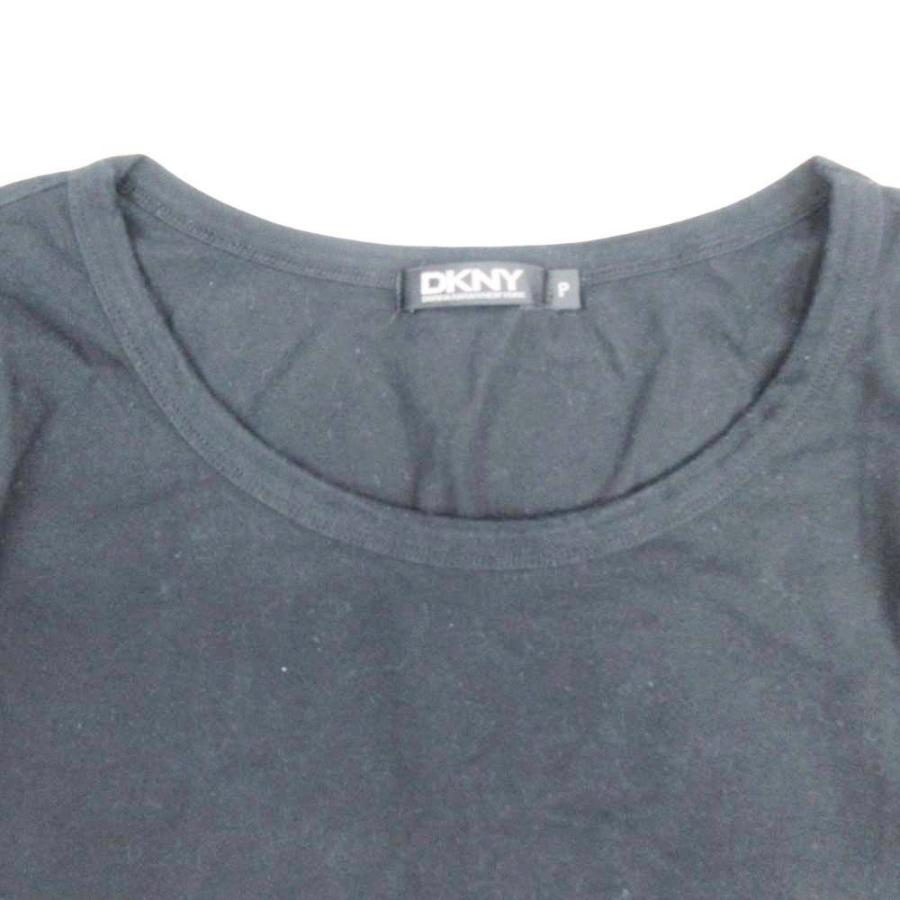 良品 DKNY ダナキャラン ニューヨーク パフスリーブ Tシャツ カットソー プルオーバー クルーネック 半袖 P/XS 黒 ブラック レディース 古着 中古 | DKNY | 02