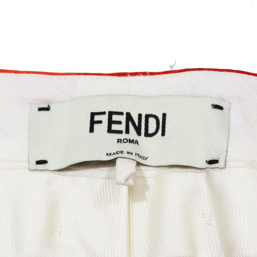 美品 2014年 FENDI フェンディ シルク スラックス テーパードパンツ クロップド丈 総柄 42 ホワイト レッド レディース 古着 中古 | FENDI | 04