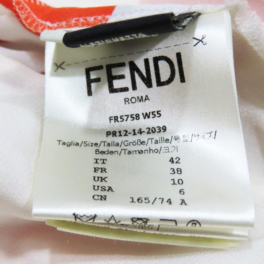 美品 2014年 FENDI フェンディ シルク スラックス テーパードパンツ クロップド丈 総柄 42 ホワイト レッド レディース 古着 中古 | FENDI | 06