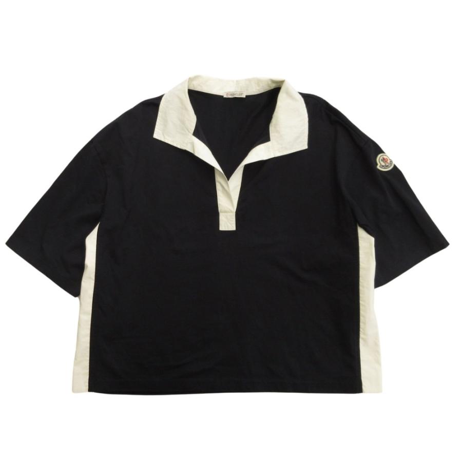24ss Moncler モンクレール スキッパーカラー ポロシャツ ドロップショルダー カットソー 半袖 ロゴ ワッペン S ネイビー レディース 古着 中古 | MONCLER
