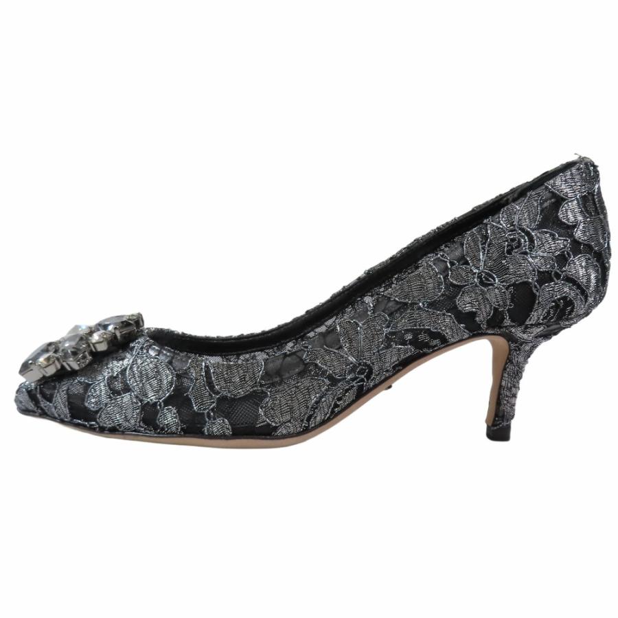 未使用 DOLCE&GABBANA ドルチェ＆ガッバーナ Bellucci 総レース ビジュー パンプス ミドルヒール シューズ 34 ブラック シルバー レディース 古着 中古 | DOLCE&GABBANA | 01