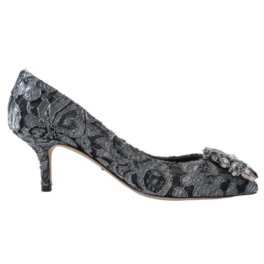 未使用 DOLCE&GABBANA ドルチェ＆ガッバーナ Bellucci 総レース ビジュー パンプス ミドルヒール シューズ 34 ブラック シルバー レディース 古着 中古 | DOLCE&GABBANA | 03