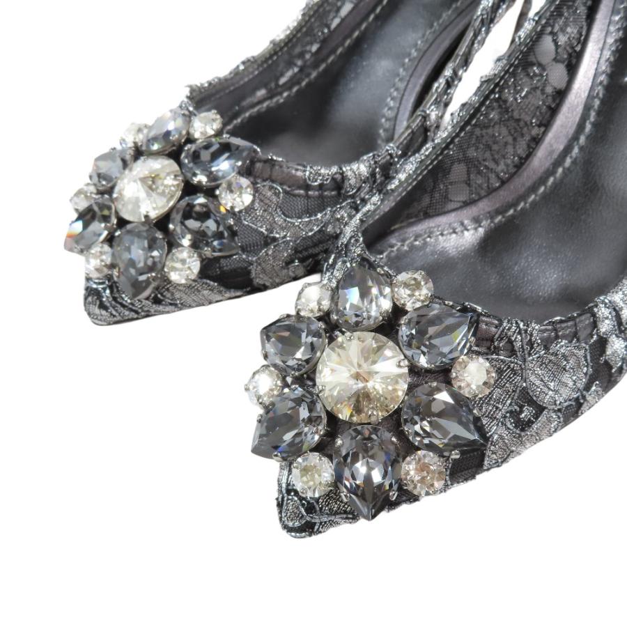 未使用 DOLCE&GABBANA ドルチェ＆ガッバーナ Bellucci 総レース ビジュー パンプス ミドルヒール シューズ 34 ブラック シルバー レディース 古着 中古 | DOLCE&GABBANA | 05