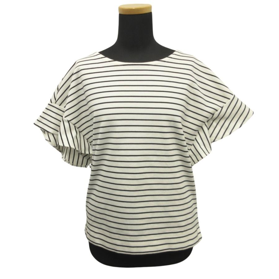 良品 index インデックス ボーダー カットソー Tシャツ フリル L 白 ホワイト 黒 ブラック レディース レディース 古着 中古 | index
