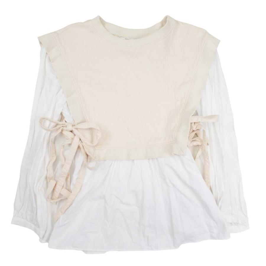 良品 ZARA ザラ レイヤードデザイン ブラウス シャツ 長袖 カットソー XS ベージュ ホワイト レディース 古着 中古 | ZARA
