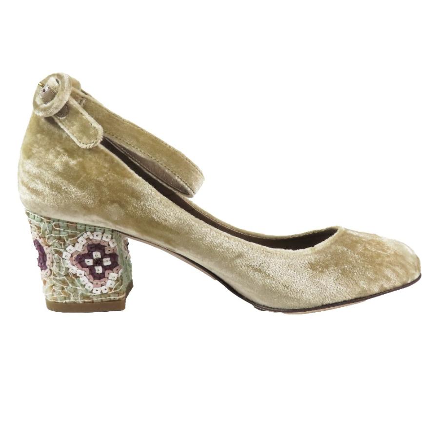 未使用 DOLCE&GABBANA ドルチェアンドガッバーナ ベロア パンプス 花柄ヒール アンクルストラップ ビーズ刺繍 靴 ブラウン 35.5 レディース 古着 中古 | DOLCE&GABBANA | 01