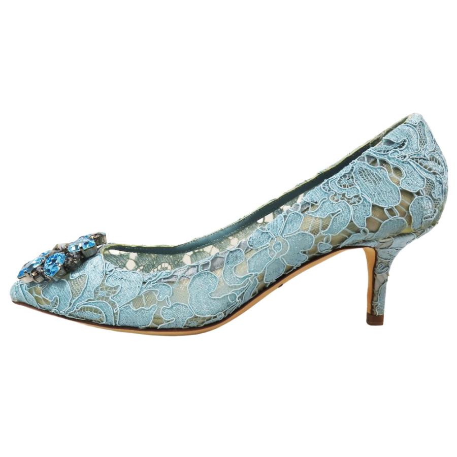 未使用 DOLCE&GABBANA ドルチェ＆ガッバーナ レインボー パンプス レース ブローチ ビジュー ミドルヒール シューズ 36.5 水色 レディース 古着 中古 | DOLCE&GABBANA | 01