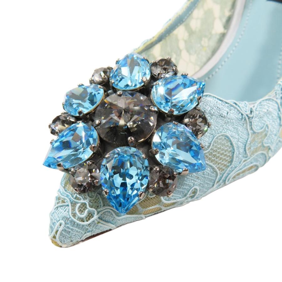 未使用 DOLCE&GABBANA ドルチェ＆ガッバーナ レインボー パンプス レース ブローチ ビジュー ミドルヒール シューズ 36.5 水色 レディース 古着 中古 | DOLCE&GABBANA | 05