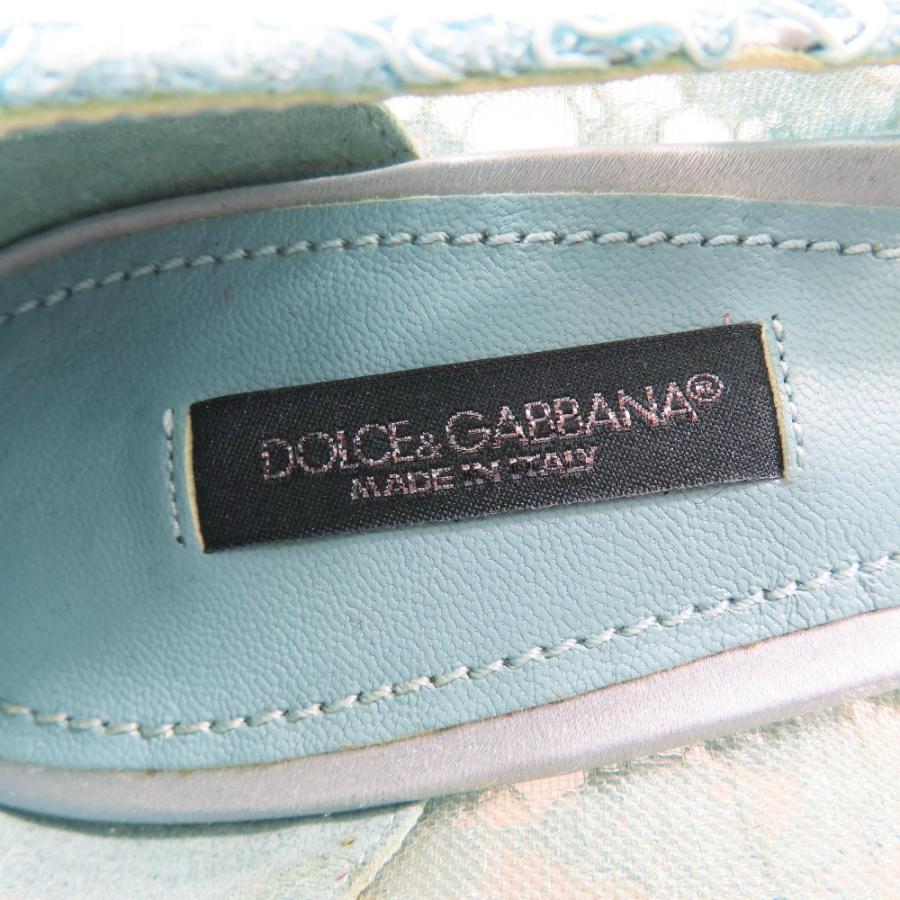 未使用 DOLCE&GABBANA ドルチェ＆ガッバーナ レインボー パンプス レース ブローチ ビジュー ミドルヒール シューズ 36.5 水色 レディース 古着 中古 | DOLCE&GABBANA | 06