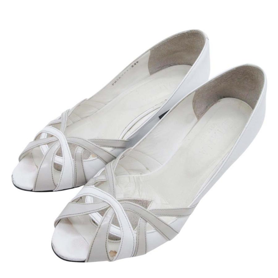 DIANA ダイアナ オープントゥ パンプス クロスデザイン 6cmヒール シューズ 靴 24.5EE 白 ホワイト レディース 古着 中古 | DIANA | 01