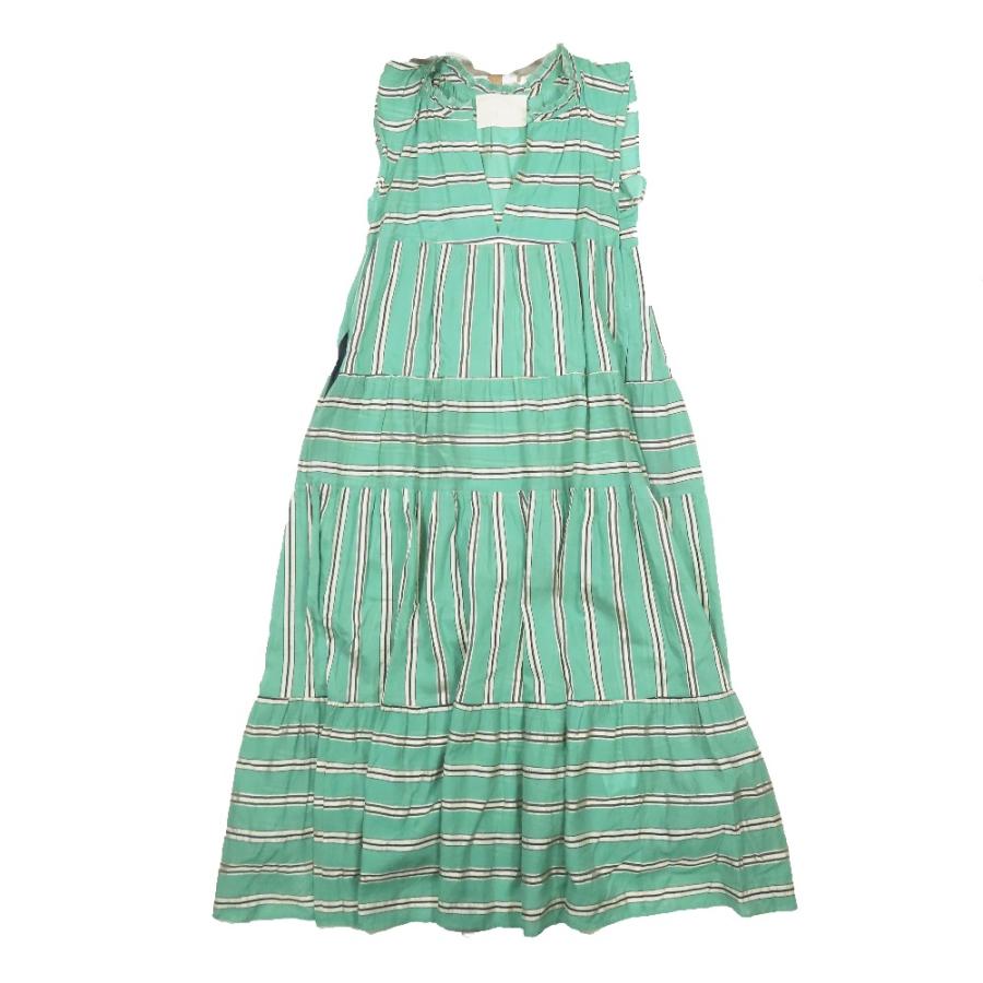美品 17SS MYLAN マイラン リゾート ワンピース マルチストライプ ロング ノースリーブ シルク混 MY17SS-OP009 グリーン F レディース 古着 中古 | MYLAN