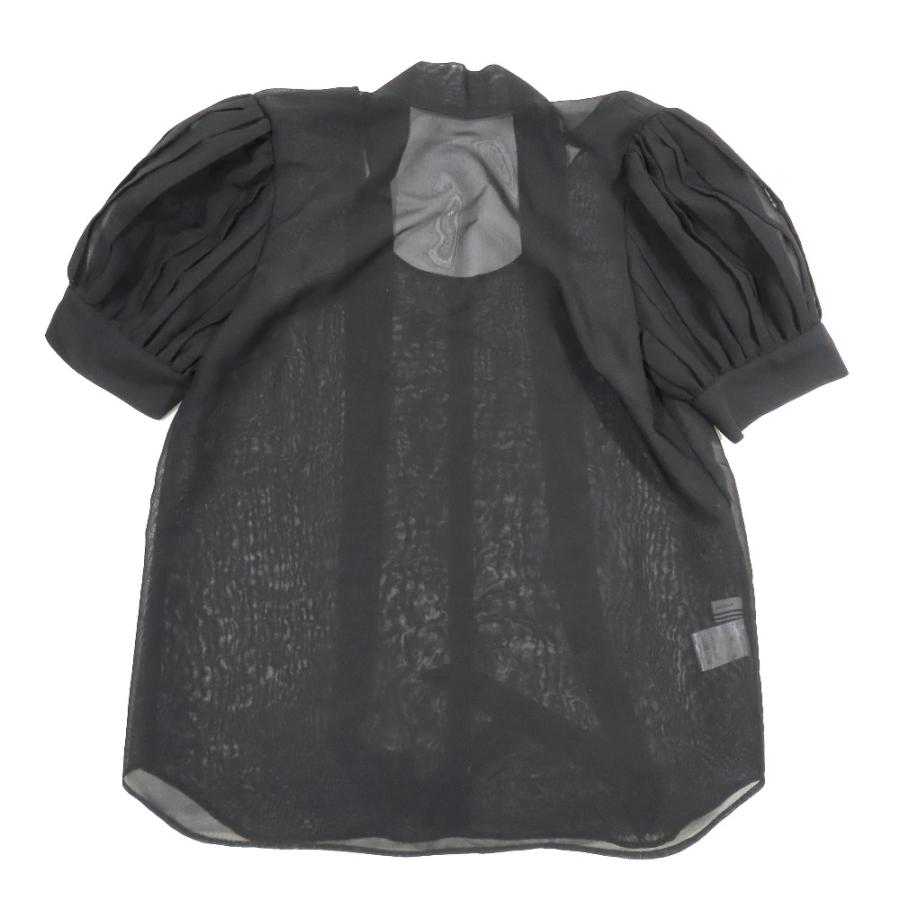 新品同様 BORDRES at BALCONY ボーダーズアットバルコニー パフスリーブ シアー ブラウス シャツ 半袖 ネックリボン ブラック 36 レディース 古着 中古 | BORDERS at BALCONY