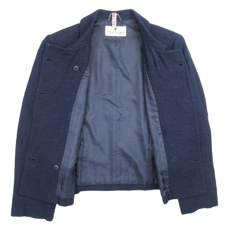 美品 courreges クレージュ サマーツイード スカートスーツ ダブルボタンジャケット 膝丈スカート セットアップ 11AR67 ネイビー レディース 古着 中古 | courreges | 02