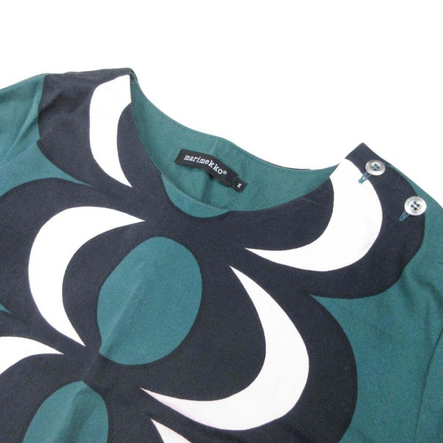 良品 marimekko マリメッコ Kaivo カイヴォ 総柄 プリント ワンピース 七分袖 膝丈 ハーフ チュニック ストレッチ 36 緑 レディース 古着 中古 | marimekko | 02
