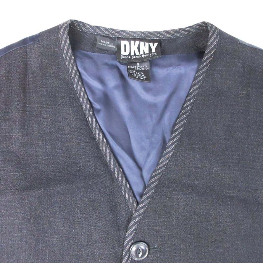 美品 90's DKNY ダナキャラン ニューヨーク リネン混 ベスト ジレ 異素材切替 Vネック ヴィンテージ S チャコール×ネイビー メンズ 古着 中古 | DKNY | 02