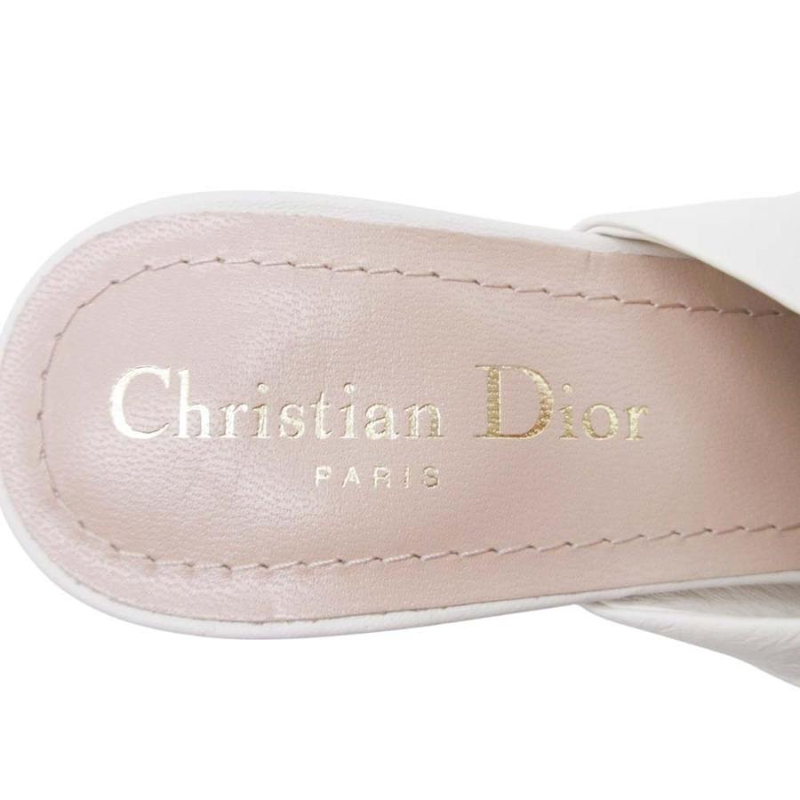 新品同様 Christian Dior クリスチャンディオール ギャザー ミュール サンダル パンプス ハイヒール CDロゴ 37/24.0cm ホワイト レディース 古着 中古 | Christian Dior | 08