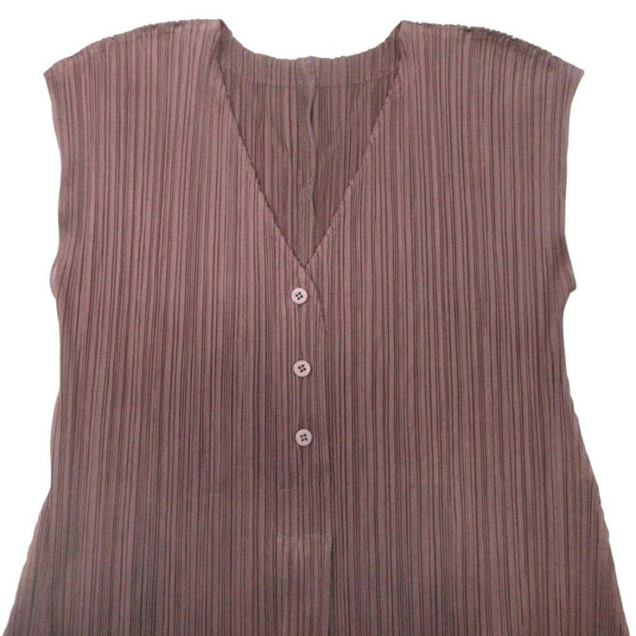 新品同様 01aw PLEATS PLEASE プリーツプリーズ イッセイミヤケ プリーツ ワンピース 膝丈 ハーフ ノースリーブ 3 茶 ブラウン レディース 古着 中古 | PLEATS PLEASE | 03
