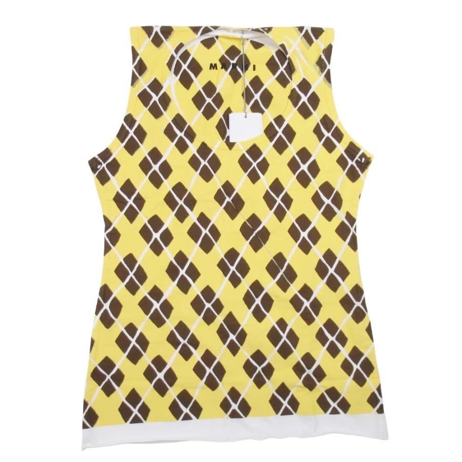 未使用 11ss MARNI マルニ アーガイルチェック プリント タンクトップ 総柄 ノースリーブ Tシャツ 40 白 ホワイト 黄 茶 レディース 古着 中古 | MARNI