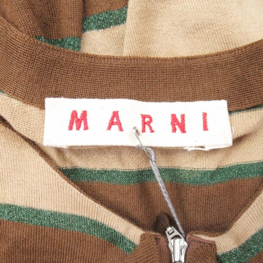 新品同様 MARNI マルニ ラメボーダー ジップアップ ノースリーブ ニット ラッフル フリル カシミヤ 40 ブラウン ベージュ レディース 古着 中古 | MARNI | 05