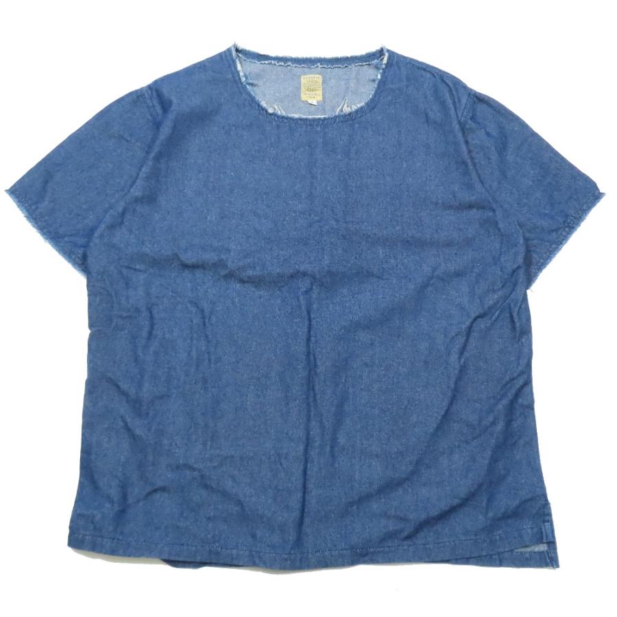 良品 Sunday Works サンデーワークス デニム 半袖 カットソー クルーネック カットオフ加工 S インディゴブルー メンズ 古着 中古 | SUNDAY WORKS