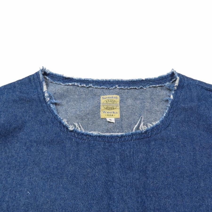 良品 Sunday Works サンデーワークス デニム 半袖 カットソー クルーネック カットオフ加工 S インディゴブルー メンズ 古着 中古 | SUNDAY WORKS | 02