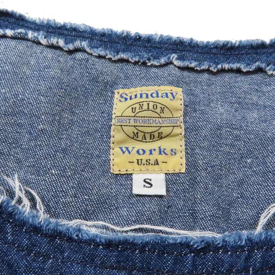 良品 Sunday Works サンデーワークス デニム 半袖 カットソー クルーネック カットオフ加工 S インディゴブルー メンズ 古着 中古 | SUNDAY WORKS | 04