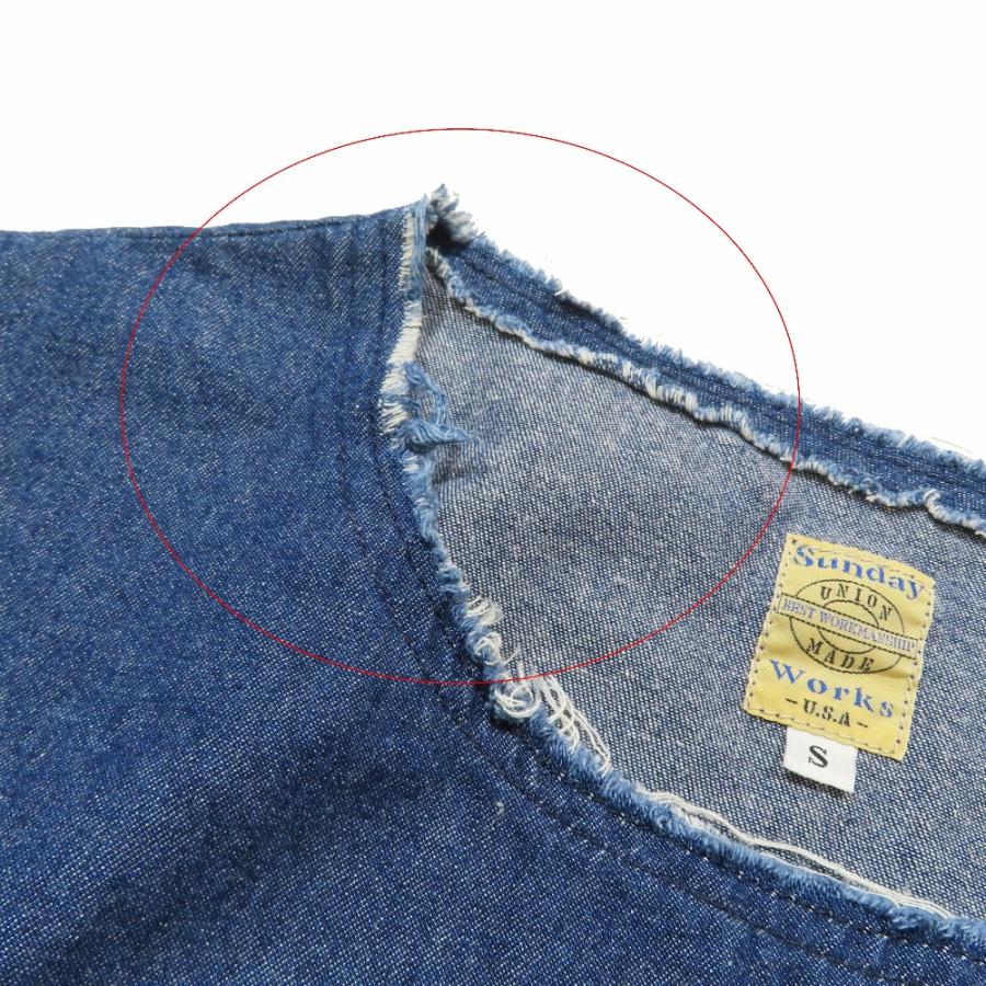 良品 Sunday Works サンデーワークス デニム 半袖 カットソー クルーネック カットオフ加工 S インディゴブルー メンズ 古着 中古 | SUNDAY WORKS | 06