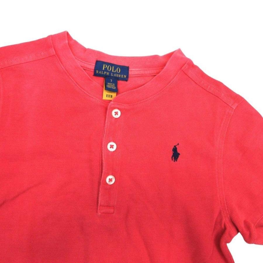 POLO RALPH LAUREN ポロラルフローレン ヘンリーネック 半袖 ポニーロゴ 刺繍 鹿の子 Tシャツ カットソー 130 赤 キッズ 古着 中古 | POLO RALPH LAUREN | 02