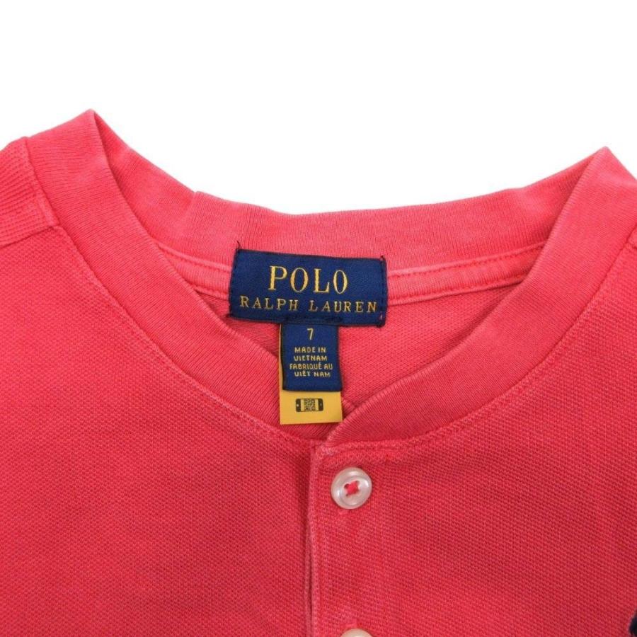 POLO RALPH LAUREN ポロラルフローレン ヘンリーネック 半袖 ポニーロゴ 刺繍 鹿の子 Tシャツ カットソー 130 赤 キッズ 古着 中古 | POLO RALPH LAUREN | 03