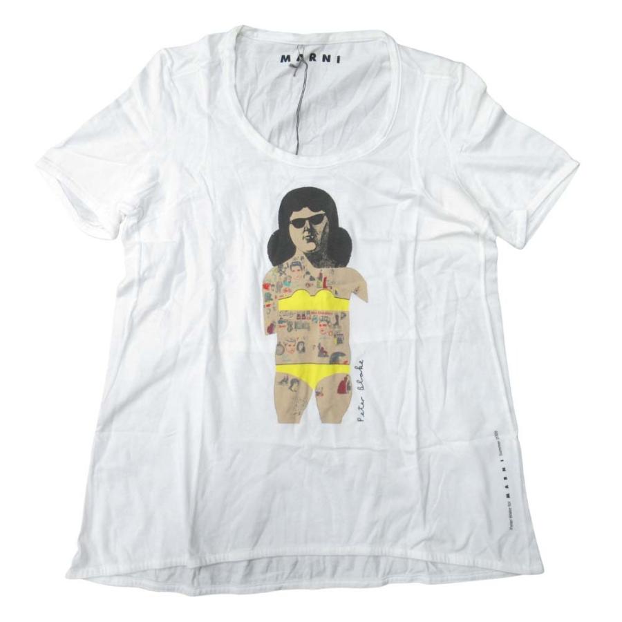 新品同様 09ss MARNI マルニ ピーターブレイク コラボ Tシャツ グラフィックプリント カットソー 40 白 ホワイト レディース 古着 中古 | MARNI