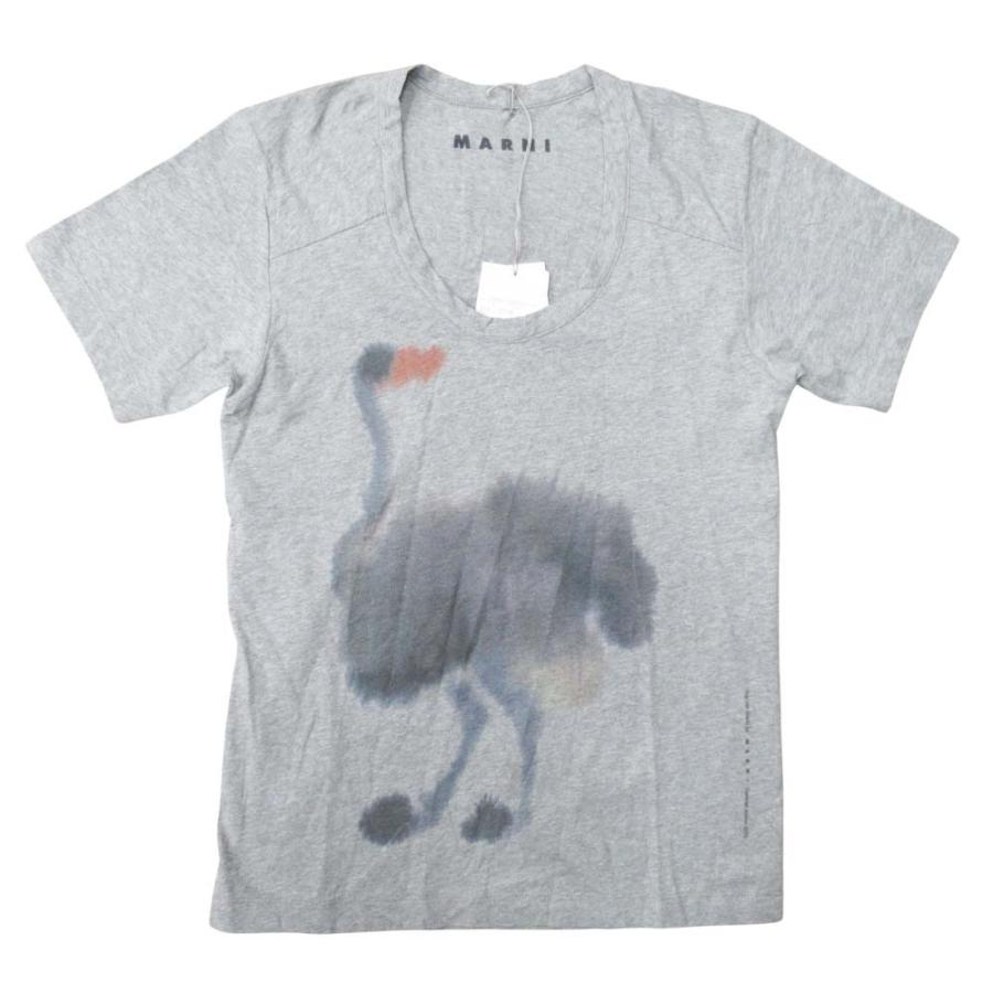 未使用 13ss MARNI マルニ ロプヴァンミエルロ コラボ Tシャツ ダチョウ グラフィックプリント カットソー 38 杢グレー レディース 古着 中古 | MARNI