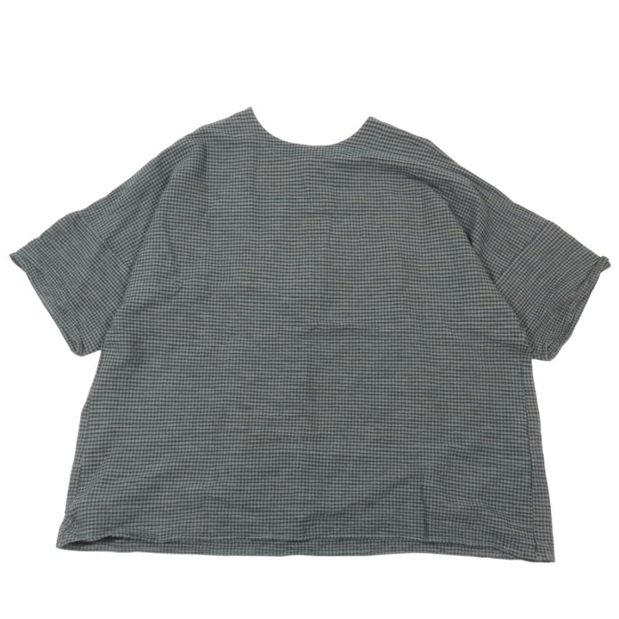 美品 24aw plantation プランテーション コットン Tシャツ 半袖 チェック柄 ボタン トップス カットソー M グリーン レディース 古着 中古 | Plantation