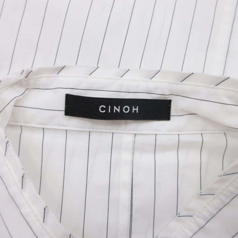 新品同様 23ss CINOH チノ ストライプ バンドカラー 半袖 五分袖 ハーフスリーブ オーバーサイズ シャツ カットソー 48 白 ホワイト メンズ 古着 中古 | CINOH | 05