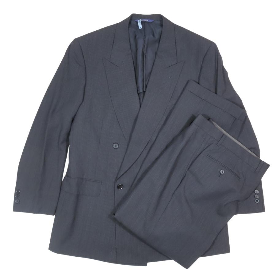 美品 NINA RICCI ニナリッチ ゼニア生地 セットアップ ダブルブレスト スーツ ウール ジャケット パンツ スラックス チャコールグレー メンズ 古着 中古 | NINA RICCI