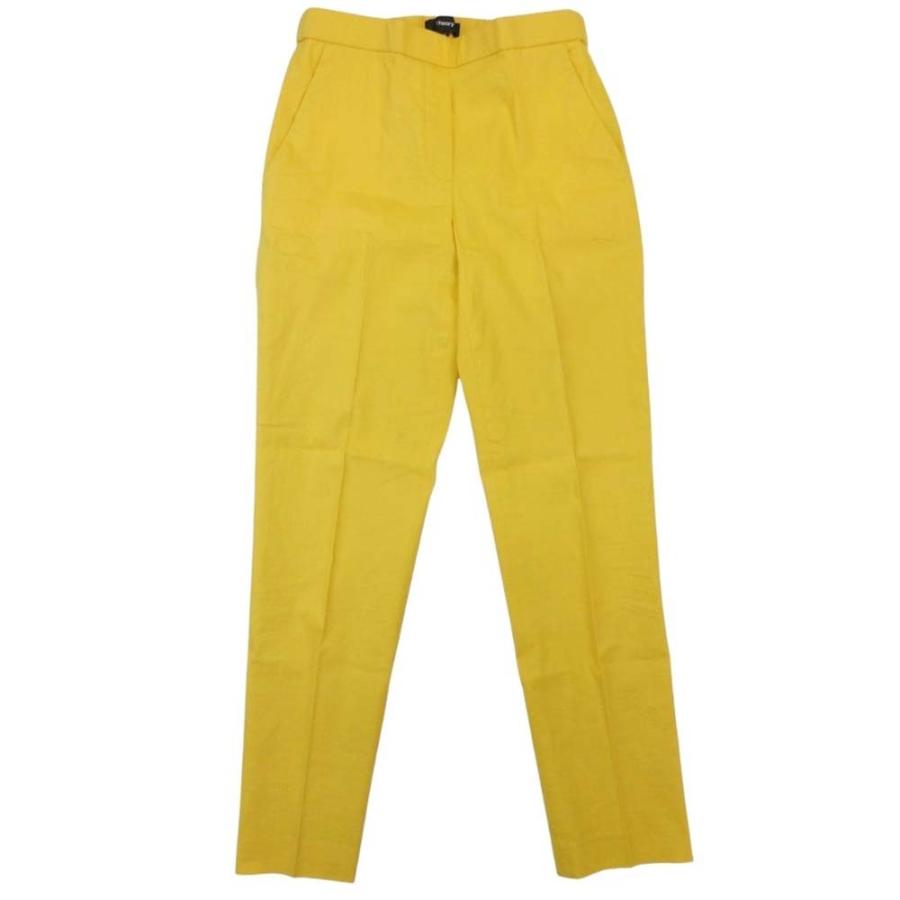 美品 21ss theory セオリー リネン センタープレス パンツ トラウザー スラックス イージーウエスト 00 黄 イエロー レディース 古着 中古 | theory
